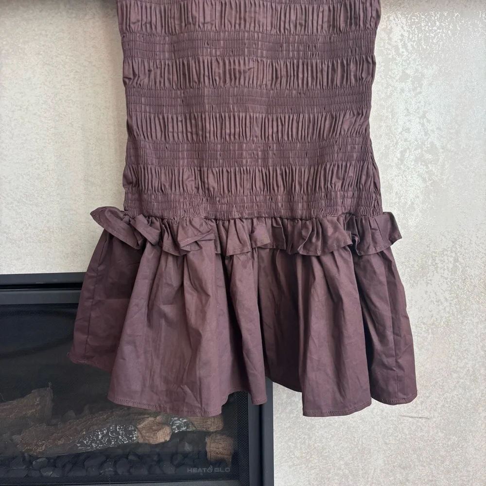 NWT Peppermayo Exclusive - Garden Kisses Shirred Mini Dress - Chocolate, Size 6 - Picture 8 of 15